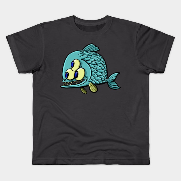 three-eyed fish with a mouth full of teeth Kids T-Shirt by duxpavlic